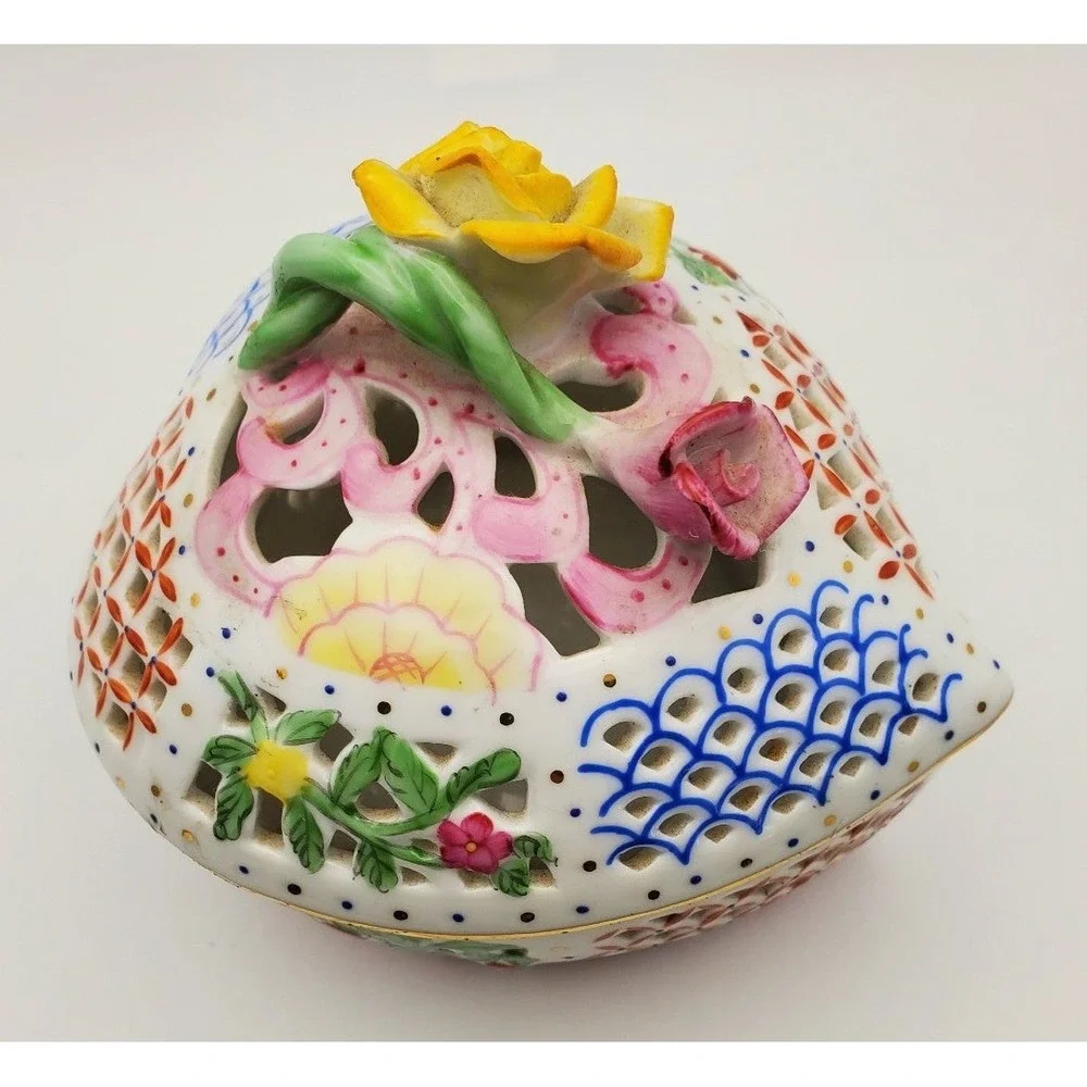 Royal Danube Heart Porcelain Trinket Box Hand Painted Rose Reticulated 1886